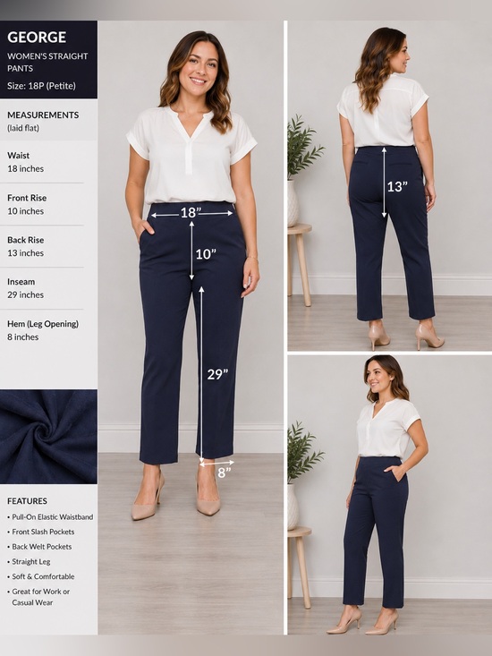 George Pants - George Women’s Navy Straight Crop Pull-On Pants Size 18P Petite Career Office